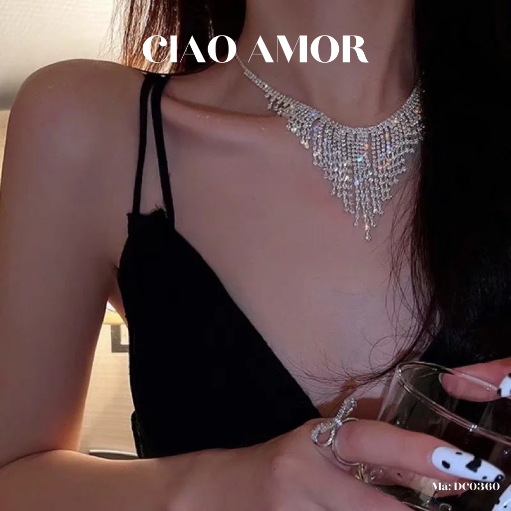 Choker đá, Chocker nữ, Dây chuyền đính đá dự tiệc sang trọng nhiều lớp lấp lánh Trang sức Ciao Amor - DC0360