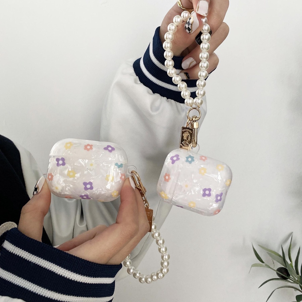 Vỏ Bảo Vệ Hộp Sạc Tai Nghe AirPods 1 2 pro 3 2021 gen3 Bluetooth Không Dây Đính Ngọc Trai Họa Tiết Hoa Dễ Thương