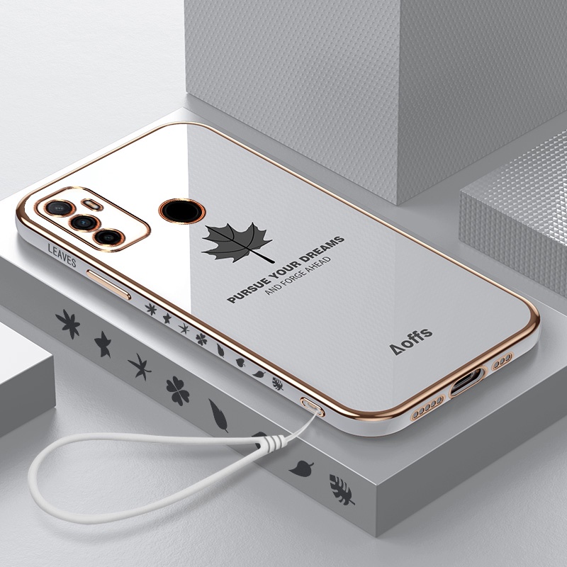 Ốp điện thoại chống rơi họa tiết lá phong có dây đeo cho Oppo A5s A7 A12 A53 2020 A5 2020 A9 2020 Reno5 A15 A15s F11 A31 2020 Camera Protection Fashion Casing
