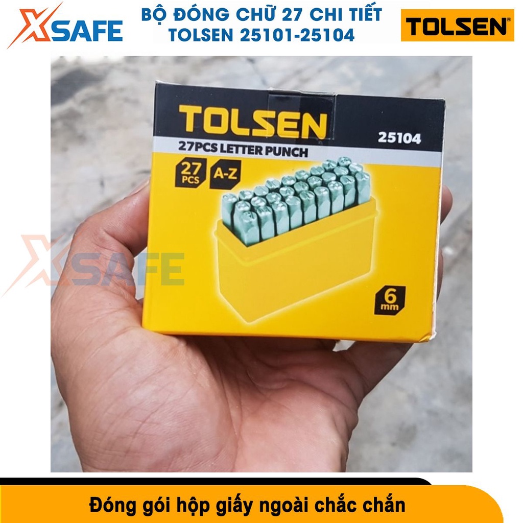 Bộ đóng chữ 27 chi tiết Tolsen thép carbon cứng cáp, gồm 26 chữ cái và 1 kí tự &amp; hộp nhựa cứng cáp tránh thất lạc[XSAFE]