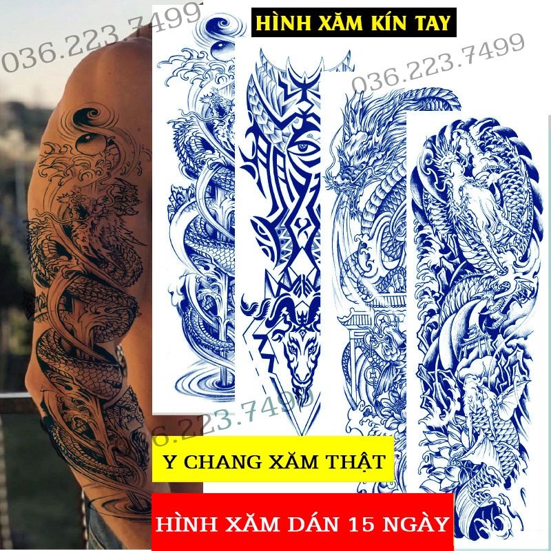 Hình xăm rồng phượng, mặt quỷ kín cánh tay 15 ngày, chống nước 💥 an toàn hiêu quả. Cam kết y chang như xăm thật