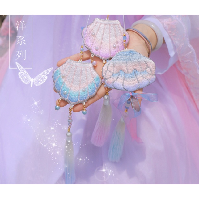 Gói Nguyên Liệu tự Thêu Tay - DIY Túi Thơm May Mắn Treo ô tô - túi thơm xà cừ đại dương - tua treo đẹp - Mie Handmade