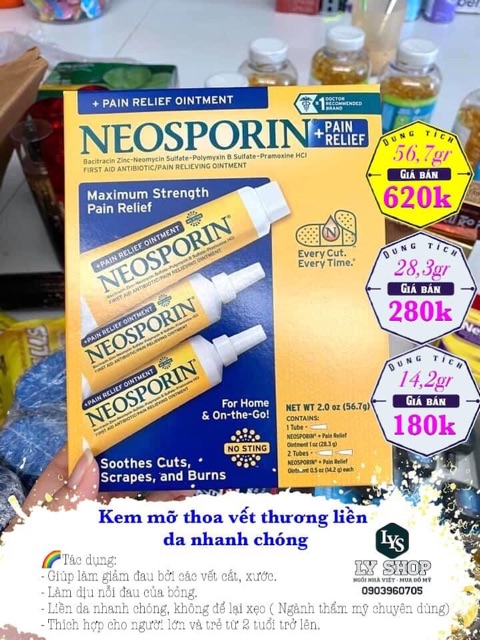 [Hàng Mỹ] Kem mỡ thoa vết thương liền da nhanh chóng Neosporin 14,2 gr x2 và 28,3 gr