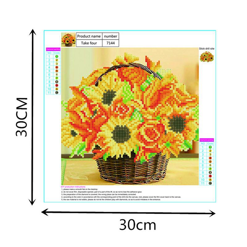 Bộ tranh đính đá 5D DIY 30 * 30cm hình giỏ hoa hướng dương trang trí nội thất nhà ở đầy tinh tế