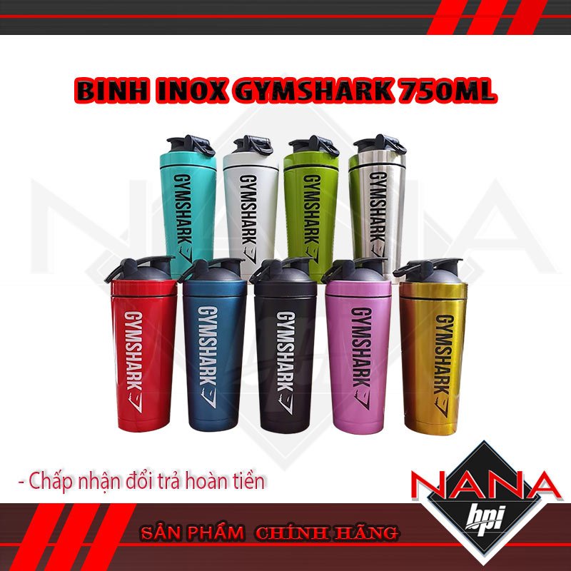 STAINLESS SHAKER GYMSHARK - Bình lắc Kim loại siêu bền Gym shark( không giữ nhiệt)