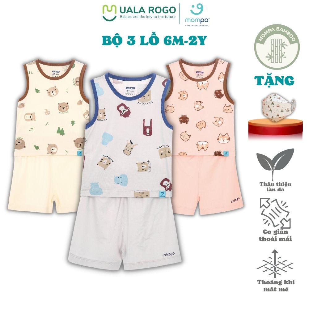 Quần áo bé trai ba lỗ Mompa bé từ 6 tháng - 4 tuổi vải Sợi tre Bamboo thấm hút thoáng mát co giãn mềm mại làn da bé 203