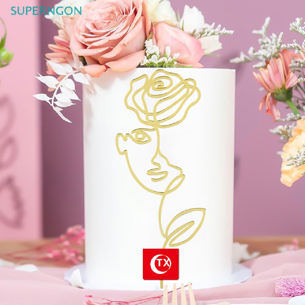 Superngon Hoa Hồng Vẽ Tay Trang Trí Bánh Kem Acrylic Tối Giản Cho Bữa Tiệc Nóng Bỏng