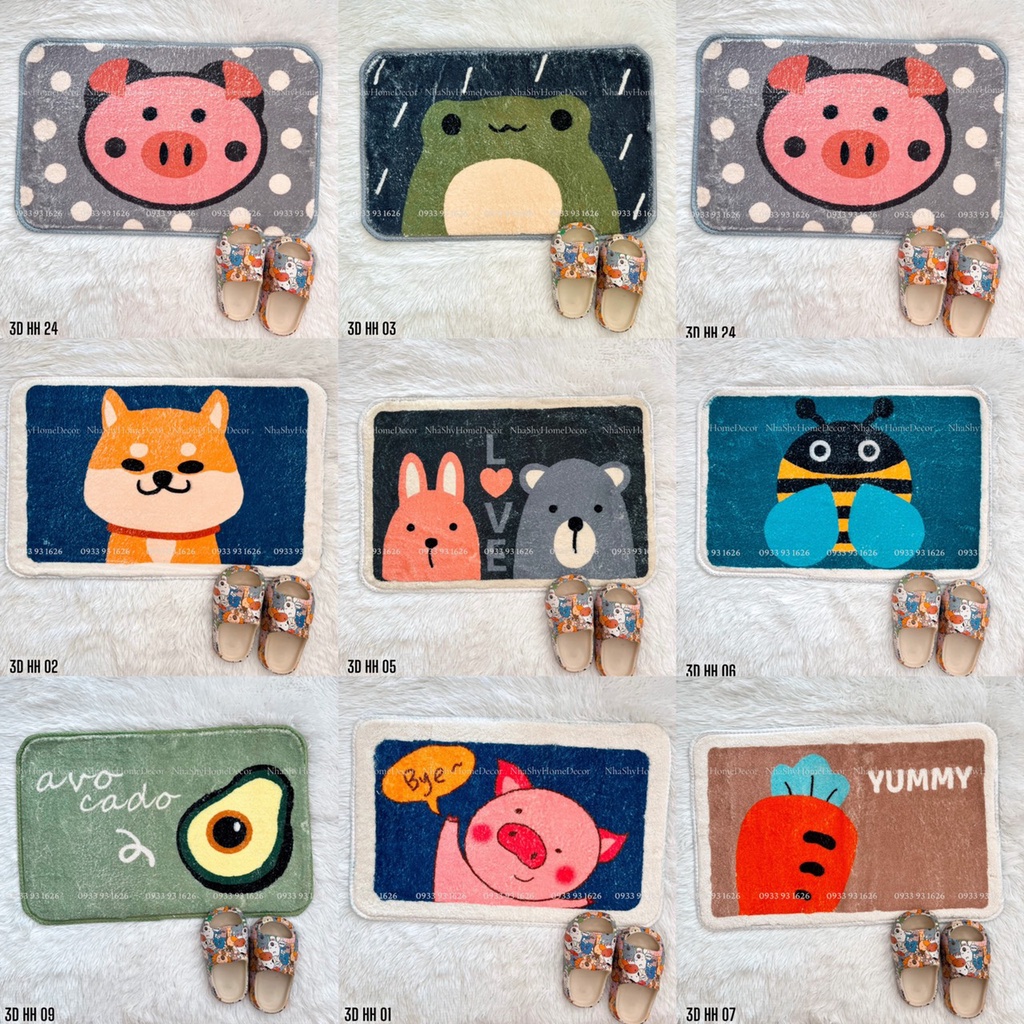 Thảm Lau Chân Họa Tiết 3D Hoạt Hình Dễ Thương