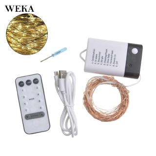 Dây đèn led 100 bóng 10m sạc pin bằng đồng có điều khiển từ xa