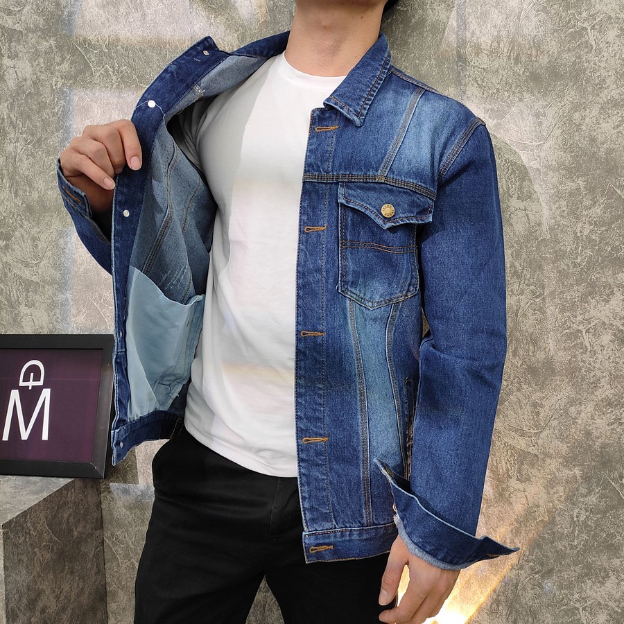 Áo khoác jeans nam Inichi A85 màu xanh vải tốt