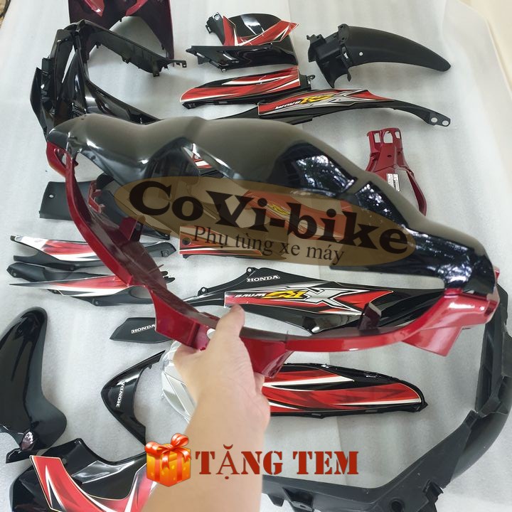Bộ nhựa - dàn áo xe Wave RSX110 đời 2010 đến 2012 màu ĐEN- Đỏ  nhựa nguyên sinh ABS cao cấp -B548