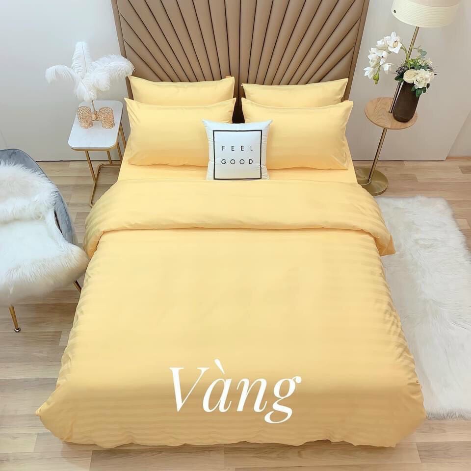 [NHẬP KHẨU] set chăn ga và vỏ gối cotton 3F sọc(có chăn) - freesize - bo chun miễn phí
