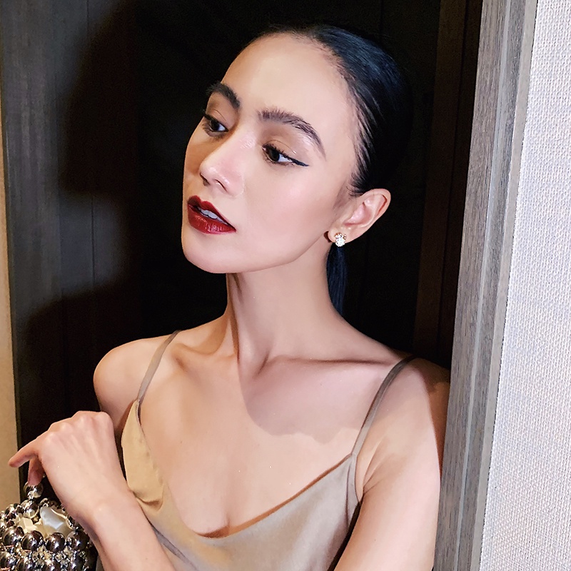 Khuyên Tai Hình Túi Tiền Đính Đá Zircon Sang Trọng Mạ Bạc 925 / Bông Tai