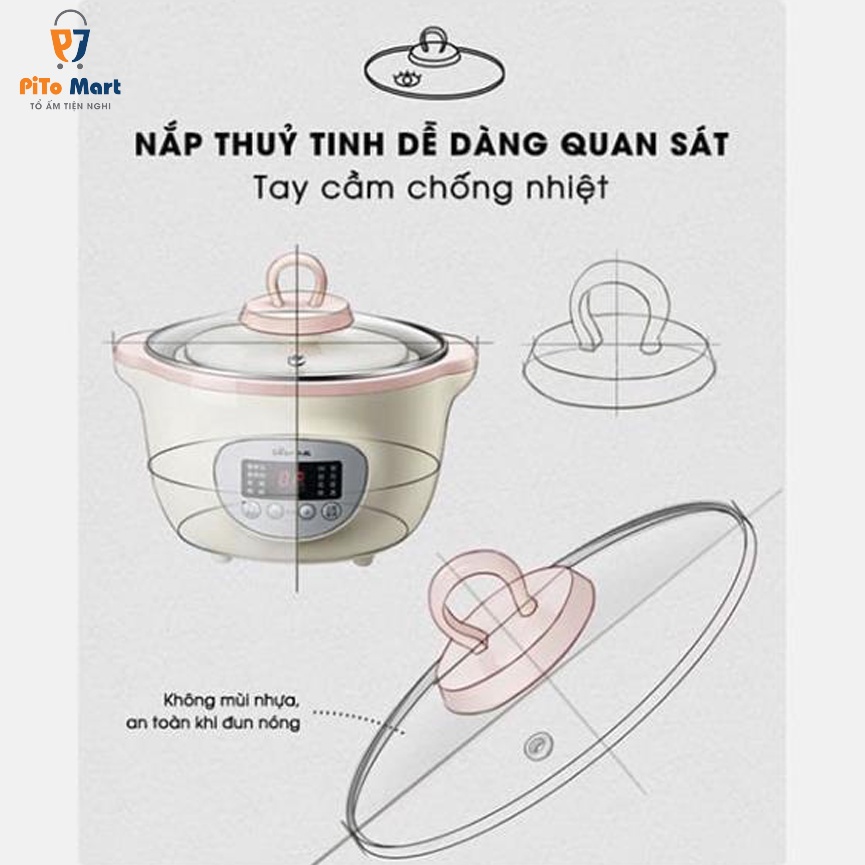 Nồi nấu cháo chậm Bear cho bé, Nồi nấu chậm ninh hầm kho cách thuỷ 1,6L hàng chính hãng, bảo hành 18 tháng