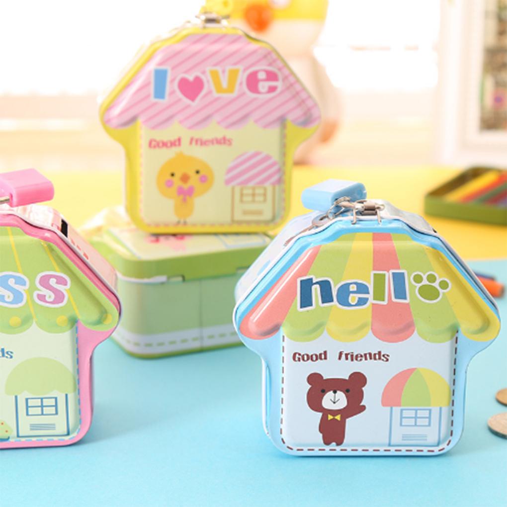 Ống Heo Tiết Kiệm Hình Ngôi Nhà Hoạt Hình Bằng Thiếc Màu Sắc Ngẫu Nhiên Dành Cho Trẻ Em