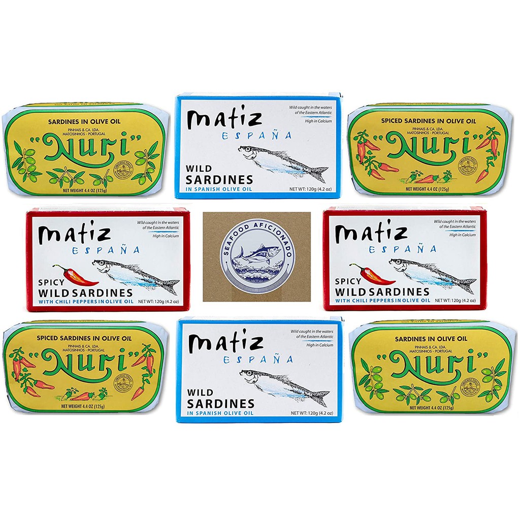 CÁ MÒI NGÂM DẦU OLIVE Nuri Seafood Aficionado - Portuguese Wild Sardines in Olive Oil (Bồ Đào Nha), 125g