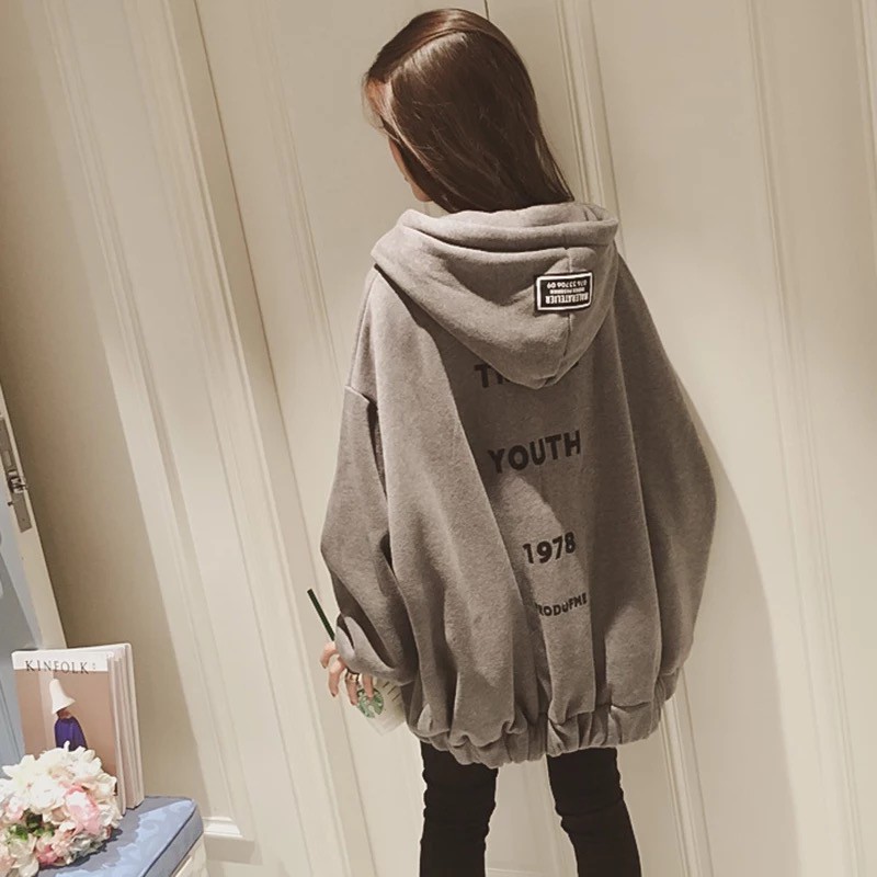 Áo sweater Hoodie dáng rộng có khóa kéo năng động phong cách thu đông Hàn Quốc