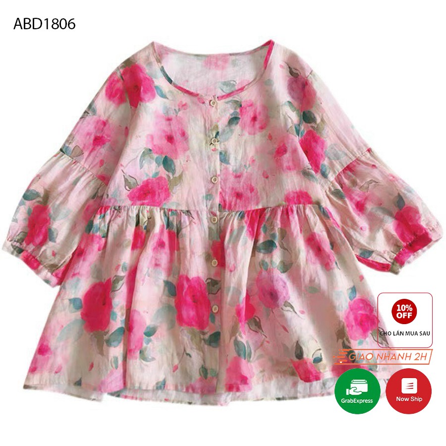 Áo babydoll hoa nhí tay lỡ TNT, Áo sơ mi nữ kiểu form rộng phong cách ulzzang freesize