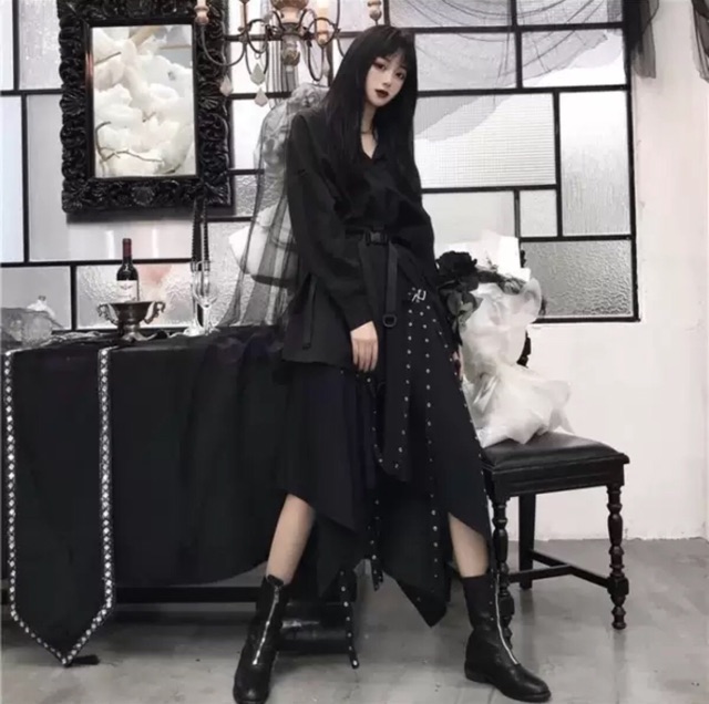 YAS0635-Set áo váy dark retro Hồng Kông