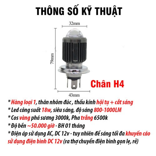 Đèn Pha Led Bi Cầu 2 Màu Ánh Sáng Cost Vàng Pha Trắng Chân H4, M5 Gắn oto , Xe Máy