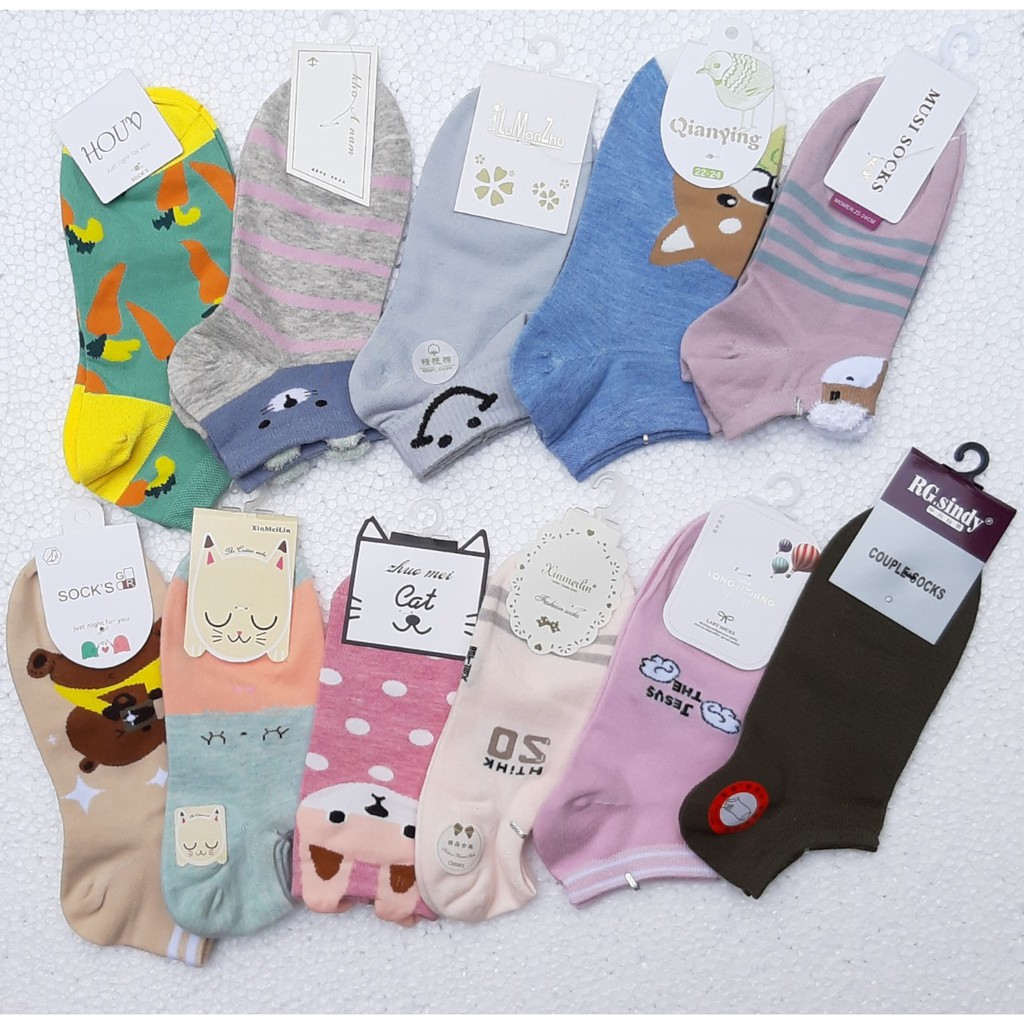 10 đôi tất vớ nữ cổ ngắn thun 100% Cotton Dệt Kim mềm mại, nhiều màu dễ phối hợp trang phục Thiết kế đơn giản