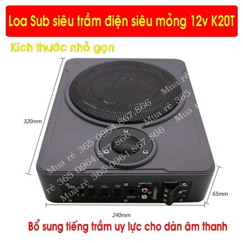 SIÊU UY LỰC Sub siêu trầm 20, K20T vỏ Kim loại bass 20, có loa Tép, điều khiển âm lượng từ xa, điện 12v