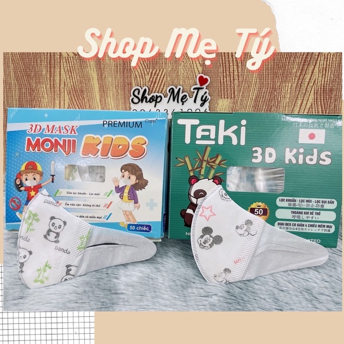 Khẩu trang y tế 3D TAKI / MONJI KID Mask kháng khuẩn, ngăn ngừa bụi, chống tia UV cho bé từ 1-2 tuổi (Hộp 50 cái)