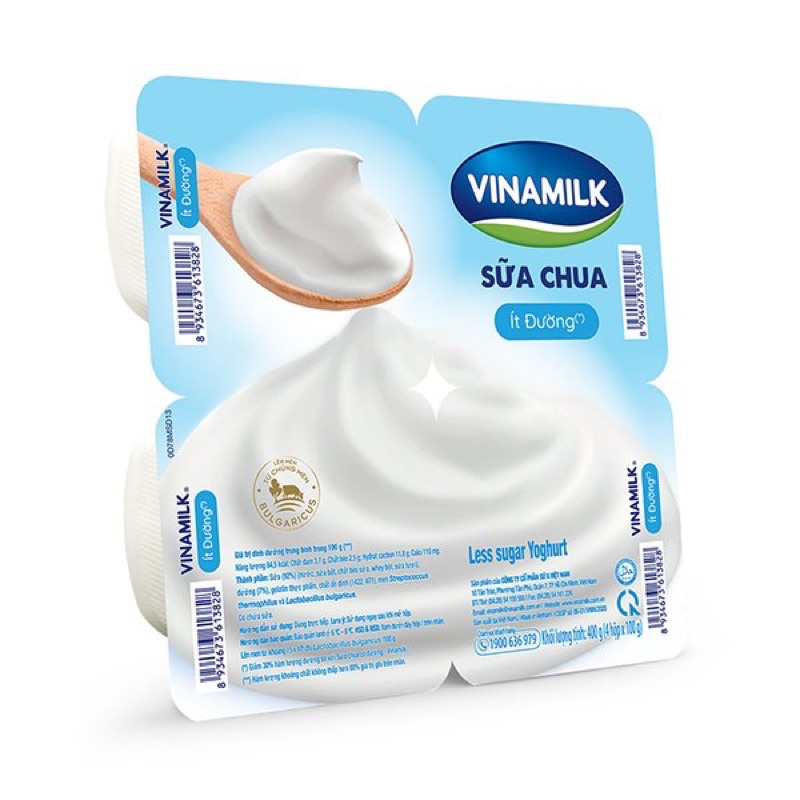 VỈ 4 HỘP SỮA CHUA VINAMILK ÍT ĐƯỜNG 100G