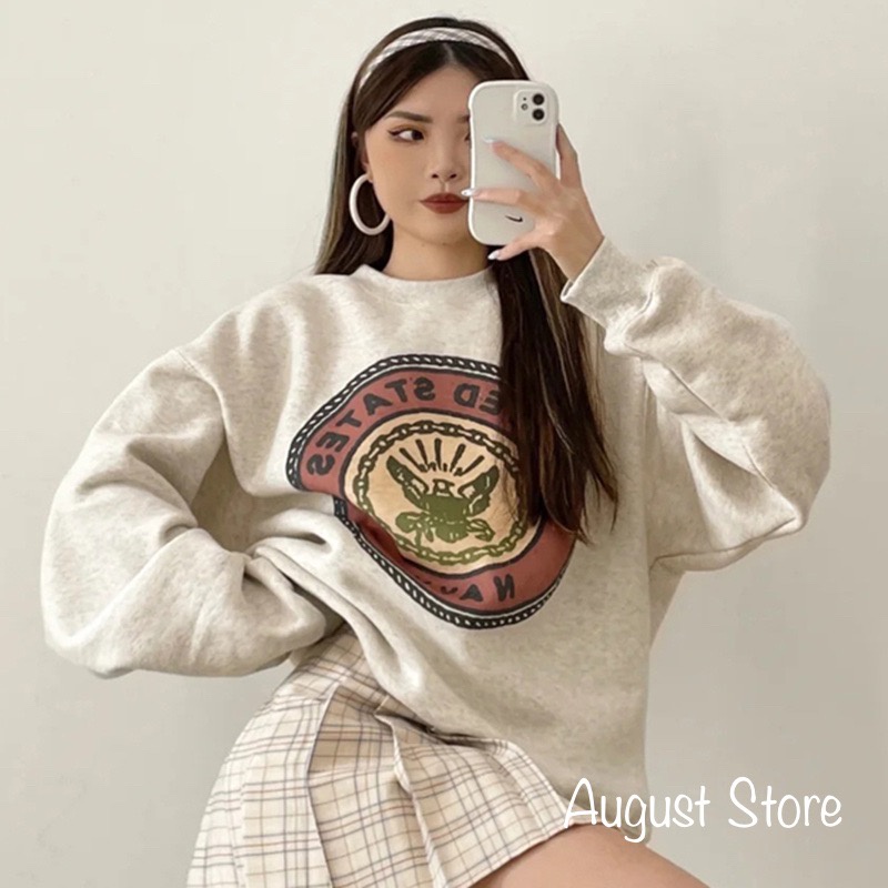 Áo sweater xanh navy dáng rộng chất nỉ ngoại đẹp