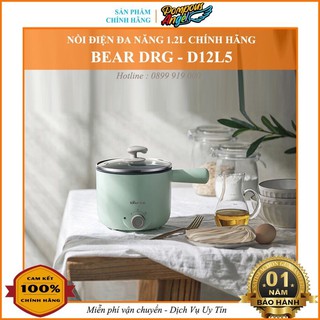 [Chính hãng] Nồi điện mini đa năng (nấu mì , ăn lẩu ...) BEAR DRG-D12L5 1.2L có hấp chống dính có tay cầm