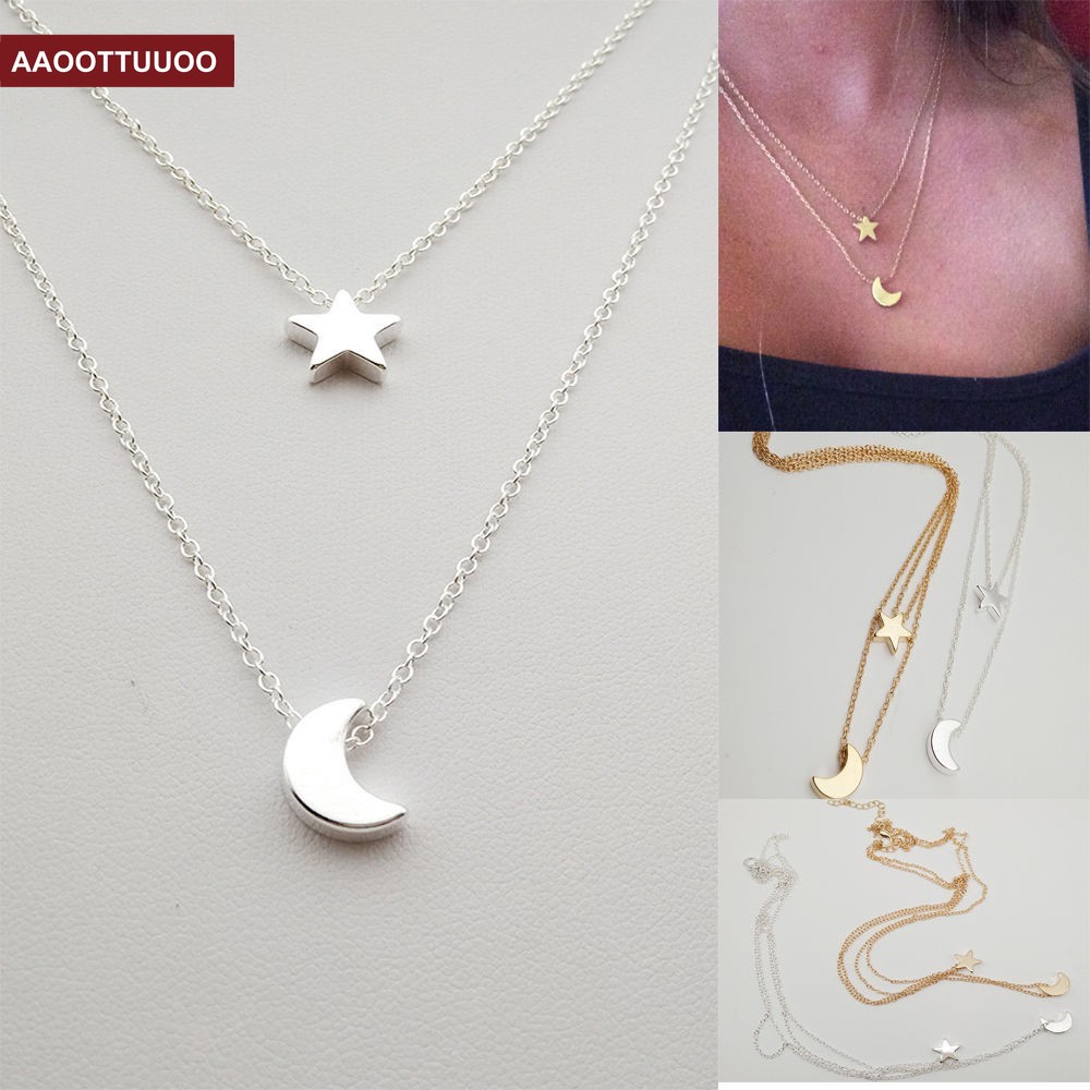 Dây Chuyền Mặt Trăng Và Ngôi Sao Đơn Giản Phong Cách Boho