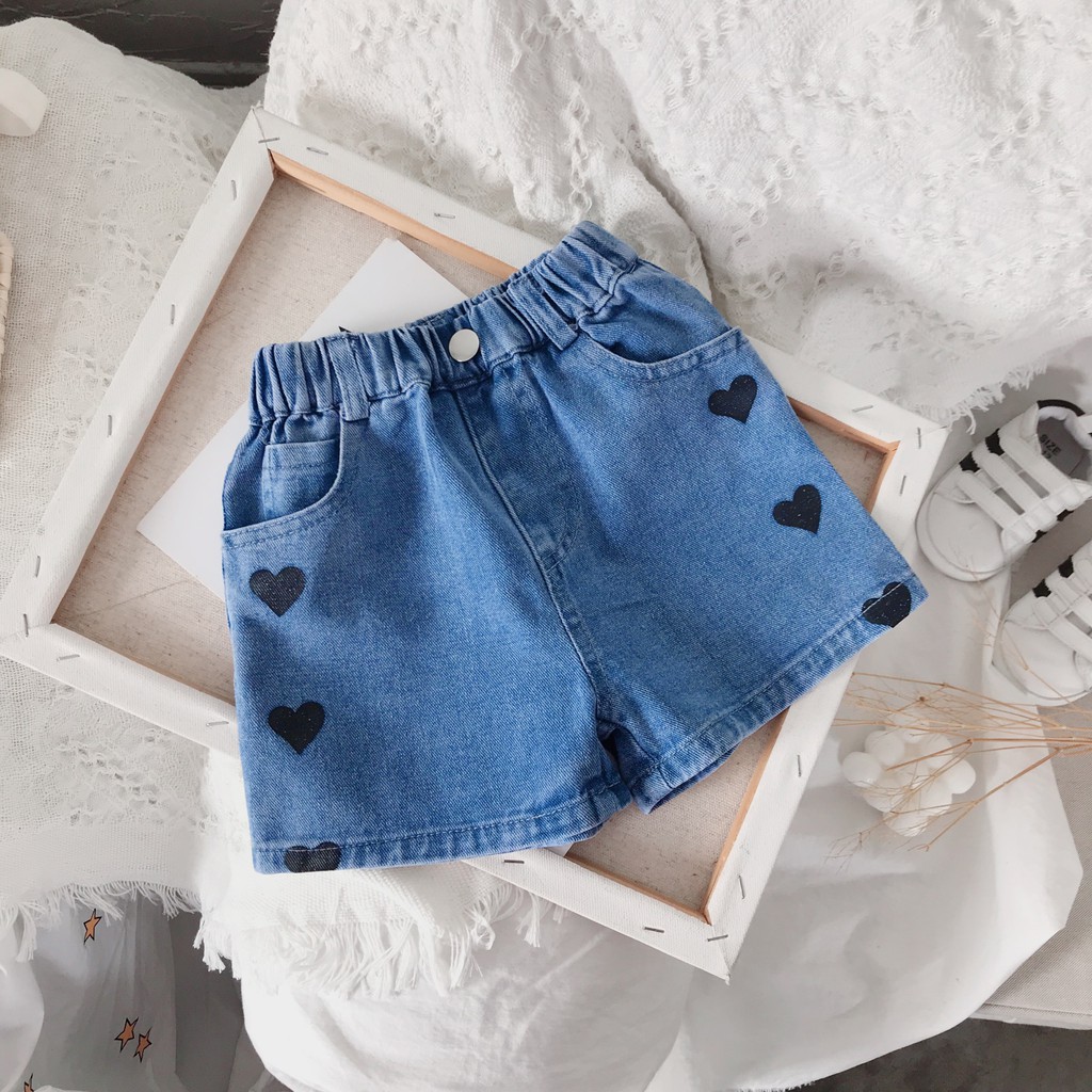 Quần Short Jeans Lưng Cao Thời Trang Cho Bé Gái