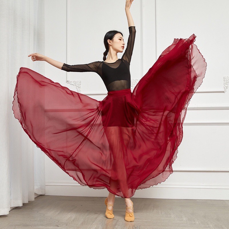 Chân váy múa xoè tròn 360 đo , 720 độ chất vải voan chiffon ombre chuyển màu