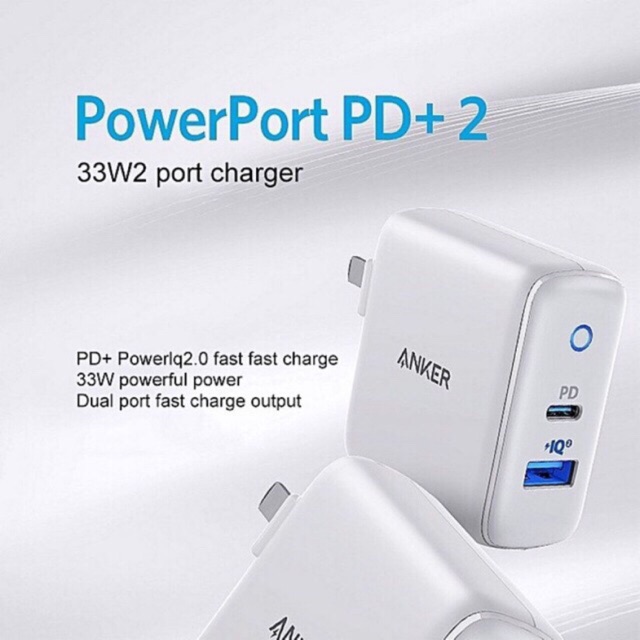 Củ sạc nhanh  Anker PowerPort PD+ 2 33W 2 cổng USB và PD Type-C công nghệ PowerIQ 2.0 A2626