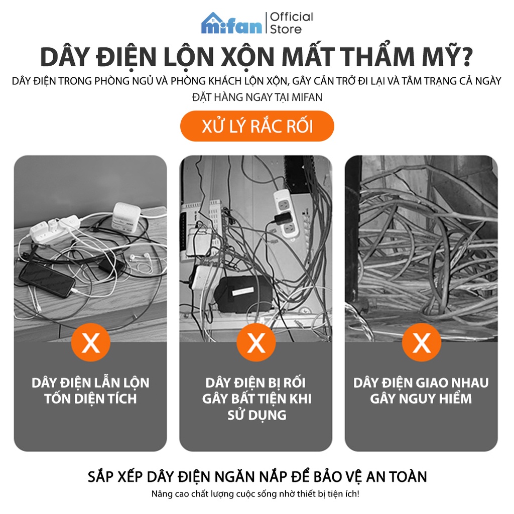 Bộ miếng dán đi dây điện MIFAN 16 cái cỡ to kẹp 2-3 dây - Cố định dây cáp dán tường, keo dính 3M siêu chắc