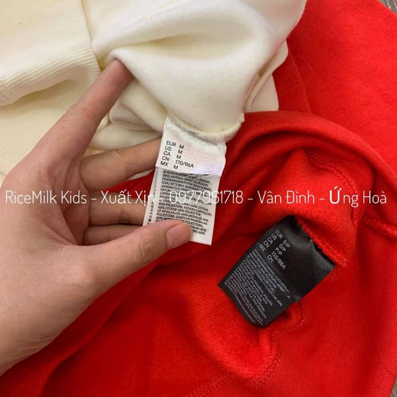 Áo nỉ Hm nữ hodie 2 màu đỏ kem xuất dư xịn