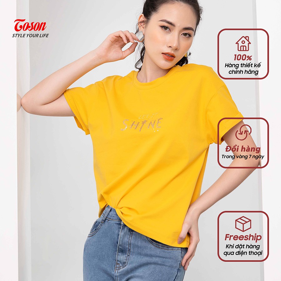 Áo T-shirt cotton from rộng tay nơ vê, ngực thêu kim sa