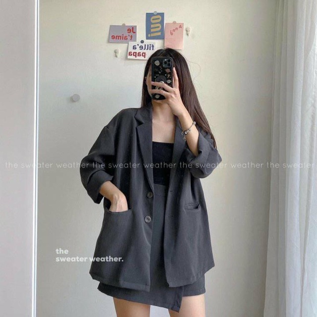 áo blazer nữ mix quần sooc giả váy siêu hot - có sẵn