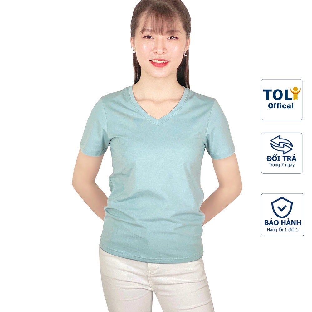 Áo thun nữ trơn cổ tim màu xanh min TOLI, chất cotton 4 chiều mềm mịn, co dãn, form suông cơ bản [NHIỀU MÀU]