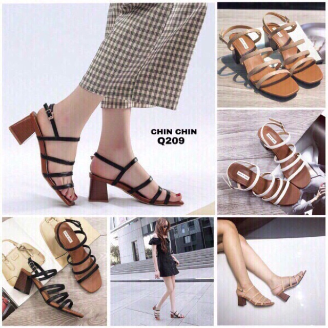 Sandal dây gót vuông