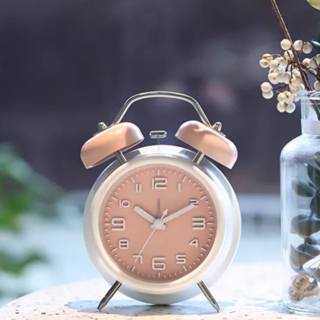 Đồng hồ báo thức kim loại để bàn VINTAGE SIZE LỚN màu Pastel CHUÔNG TO có đèn tiện ích