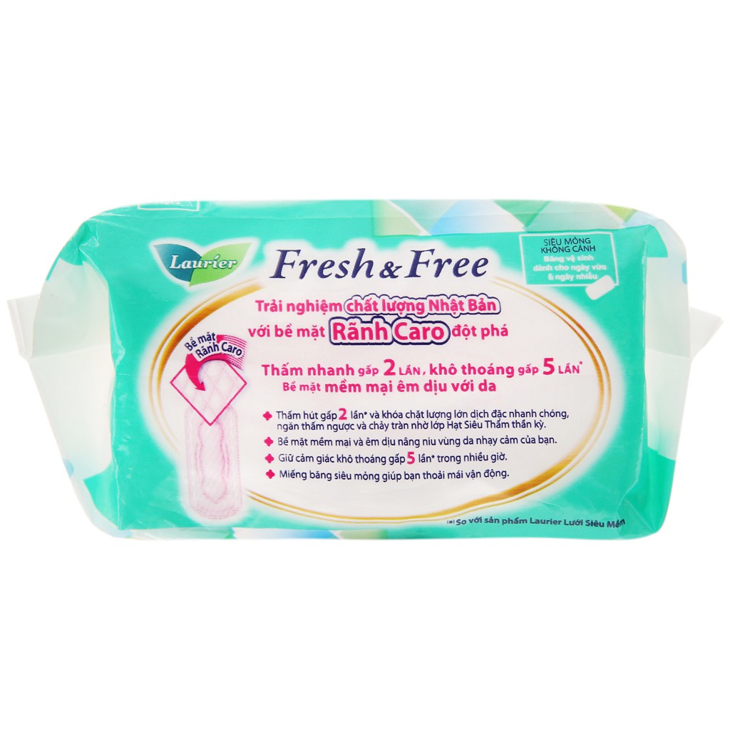 Băng vệ sinh Laurier Fresh and Free siêu thấm siêu mỏng không cánh 8 miếng