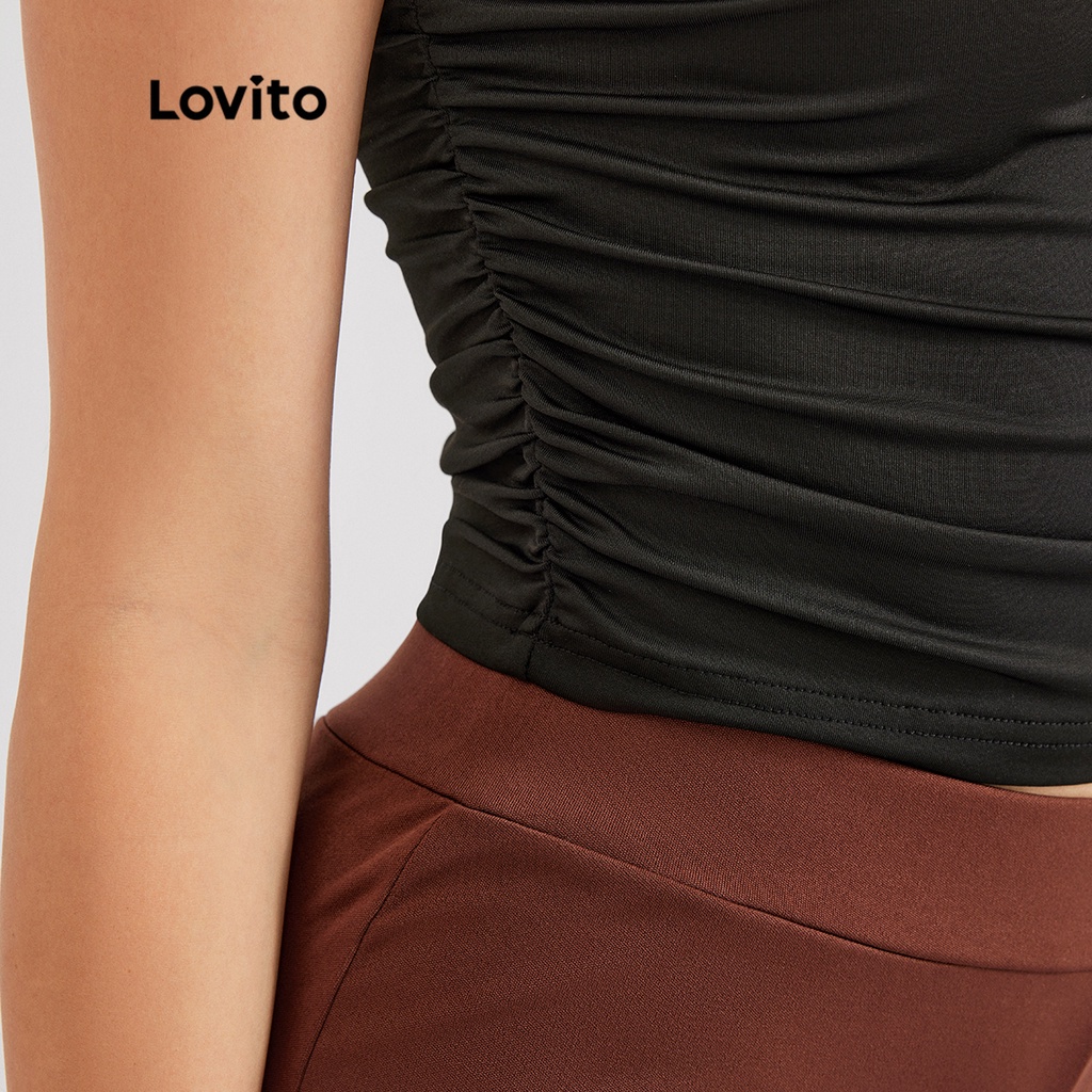 Áo sát nách Lovito màu trơn tay nhí cổ cao phong cách thường ngày L30ED024 (màu đen)