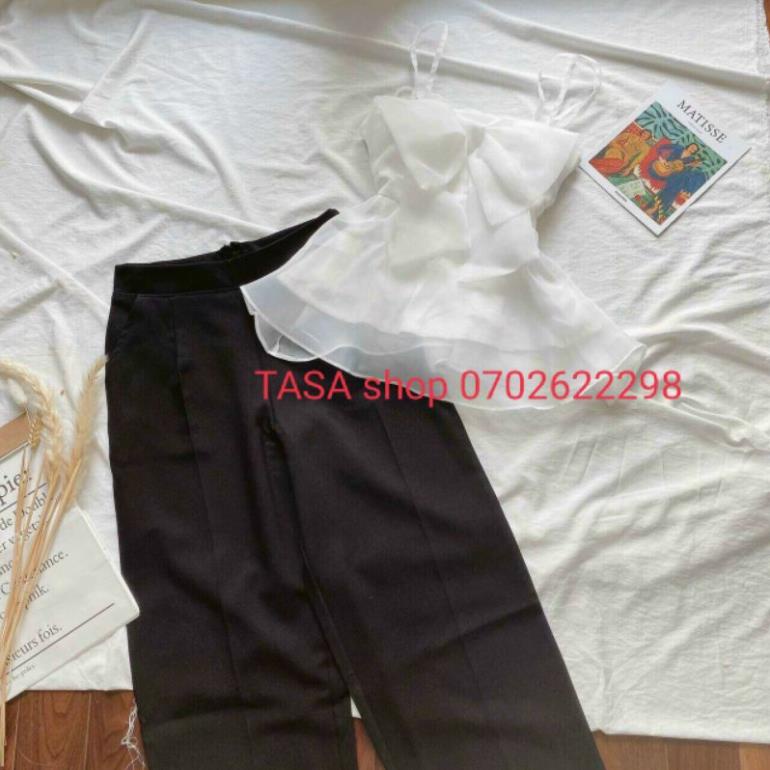 TTL-Sét áo trắng voan tơ kết nơ phối quần umi đen (thời trang nữ ) có clip thật