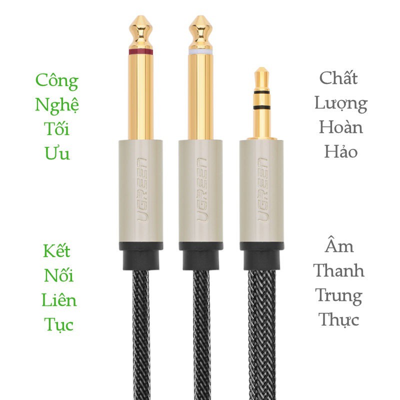 Cáp âm thanh 3.5mm ra 2 đầu 6.5mm mạ vàng 24k dài 0.5M UGREEN AV126 10612