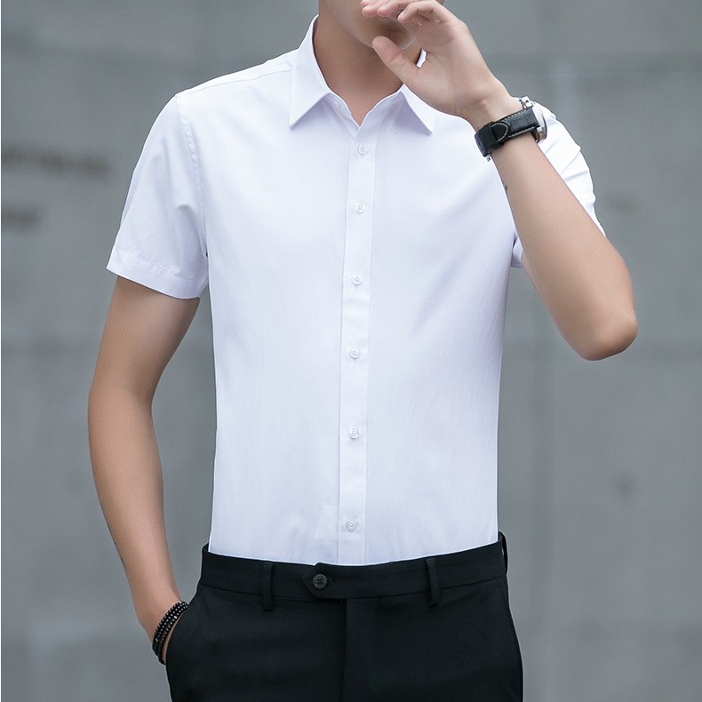 Áo sơ mi nam ngắn tay trắng Vesca cao cấp Hàn Quốc form ôm body thời trang phong cách F2