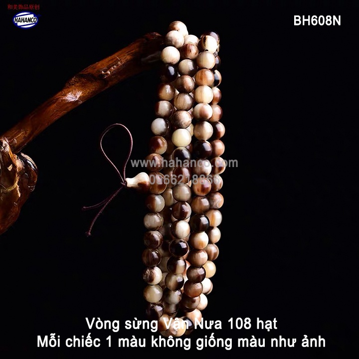 Vòng tay Nam bằng sừng vân nưa - chuỗi/tràng 108 hạt/8mm - Mang lại May Mắn- (BH608N)