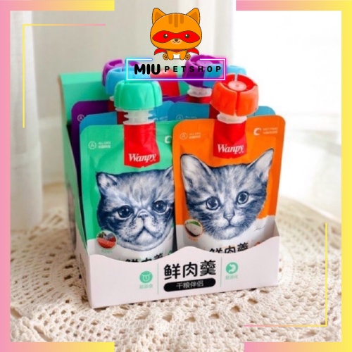 Súp thưởng cho mèo wanpy nắp vặn, súp thưởng nắp vặn cho mèo con và mèo lớn ăn ngon túi 90gr