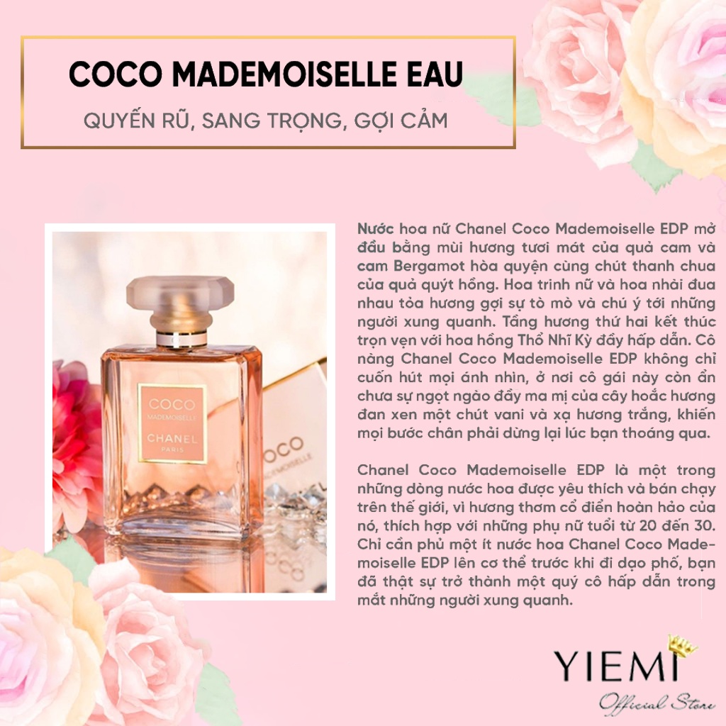 Nước hoa 𝐂𝐡𝐚𝐧𝐞𝐥 EDP, Nước Hoa Nữ hương hoa, mùi hương sang trọng, quý phái
