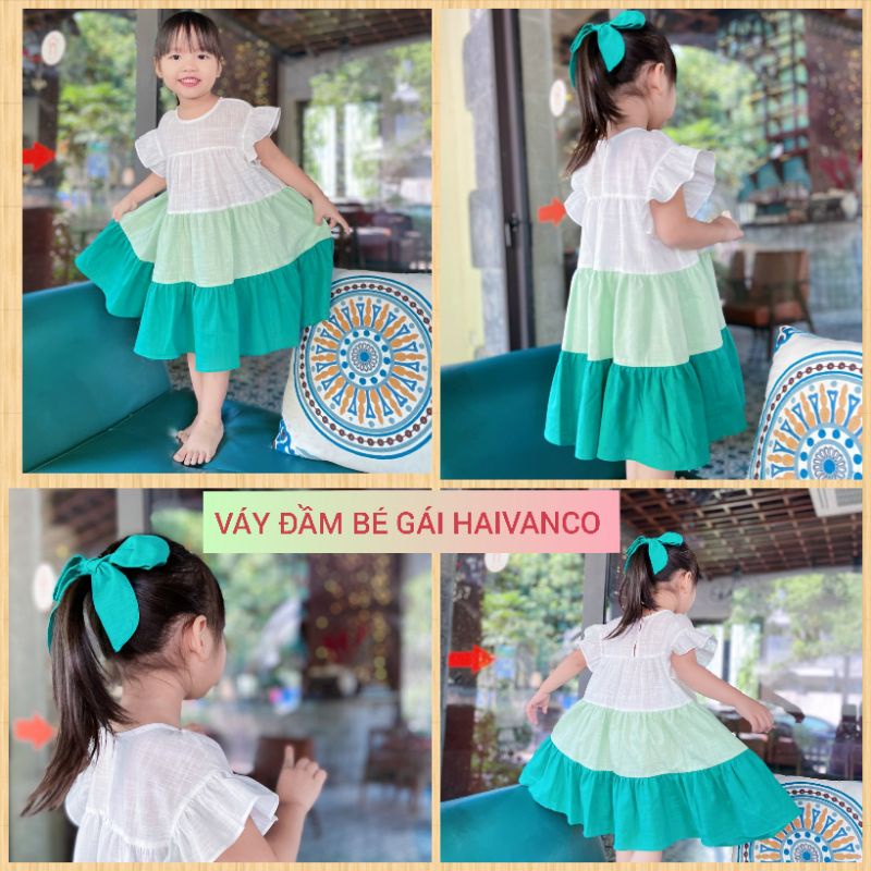 Đầm váy bé gái dễ thương mềm mại dáng babydoll trơn vải linen lụa trượt nhật cao cấp mùa hè Haivanco đi học đi chơi đẹp